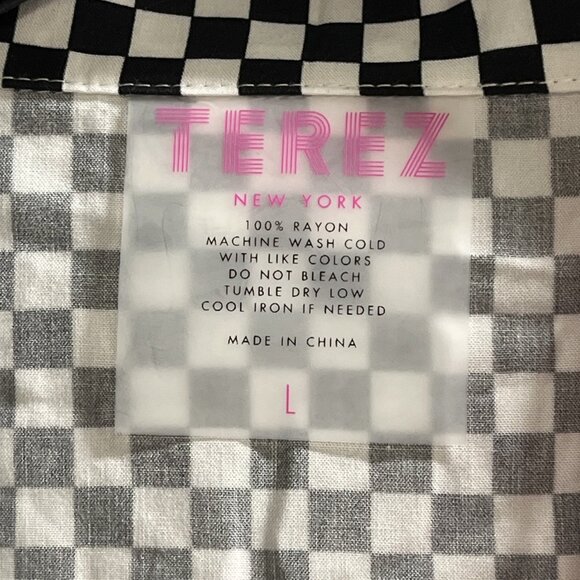 Terez Top Womens L White Black Check Button Front Cropped Shirt Racing Sporty - Picture 4 of 7